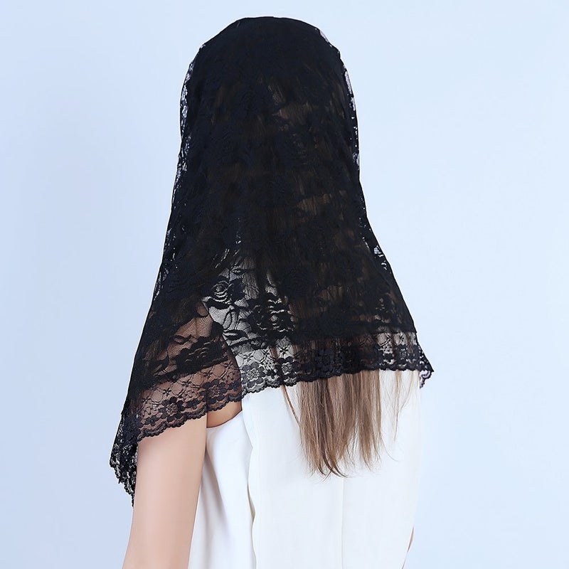 TREORSI Lace Mantilla Catholic Chapel Veil Head Covering for Church - Latin Mass (Black) - Image 5